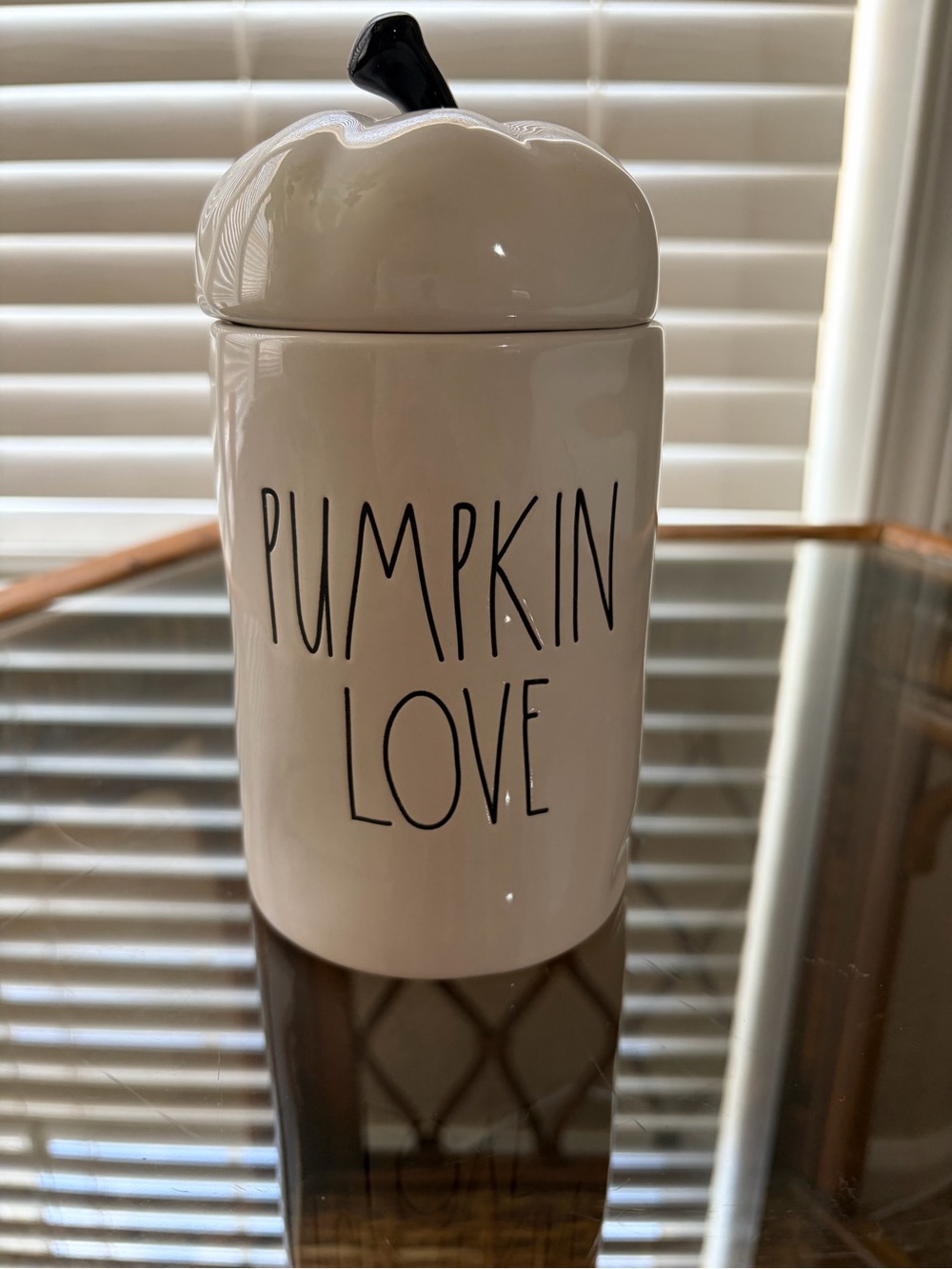 Fall Vibes ~ Rae Dunn “Pumpkin Love” Ceramic Canister/Candle with Black Stem Lid